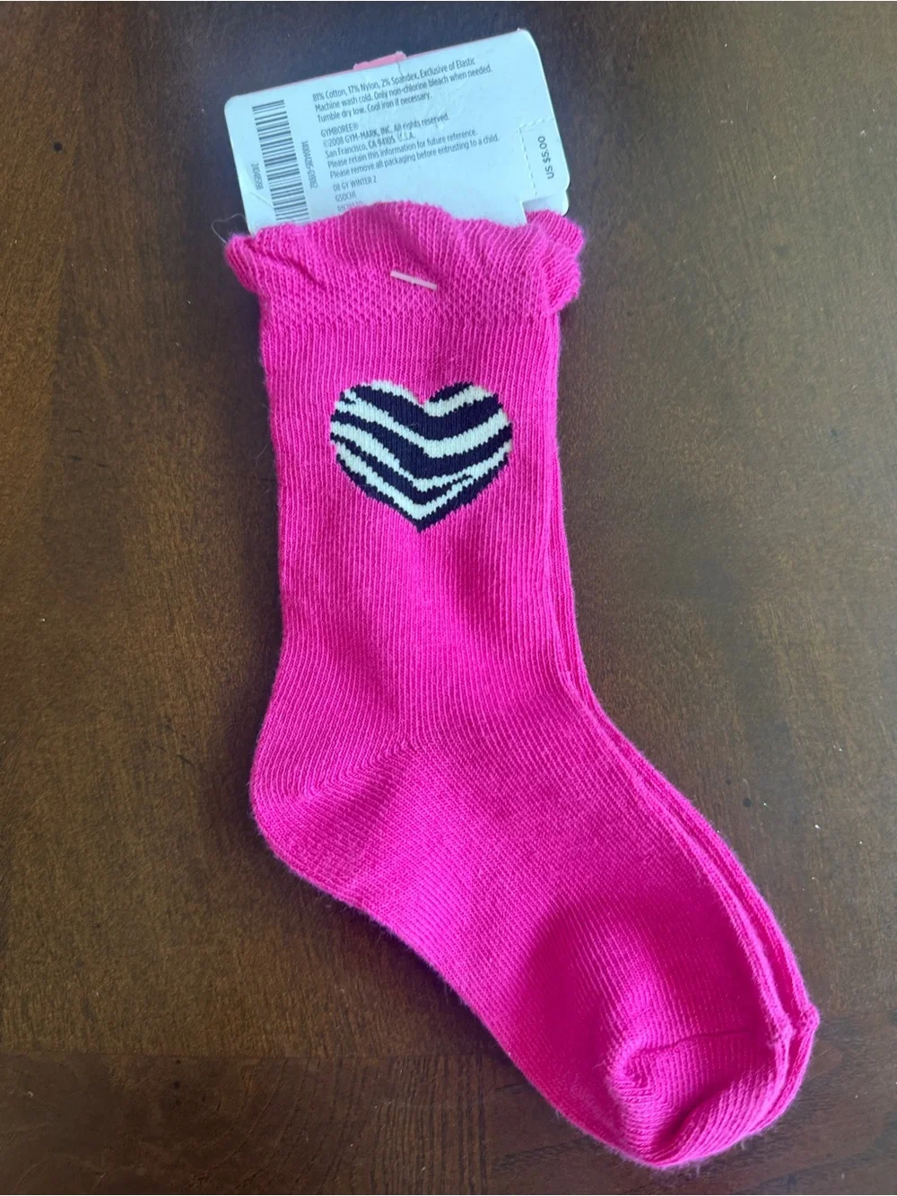 NWT Gymboree‎ Pink Zebra Heart Girls Socks, 12-24 months